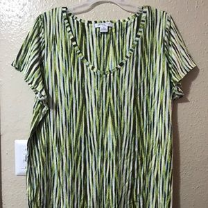 Liz Claiborne Women's Green Stripe Plus Size Top